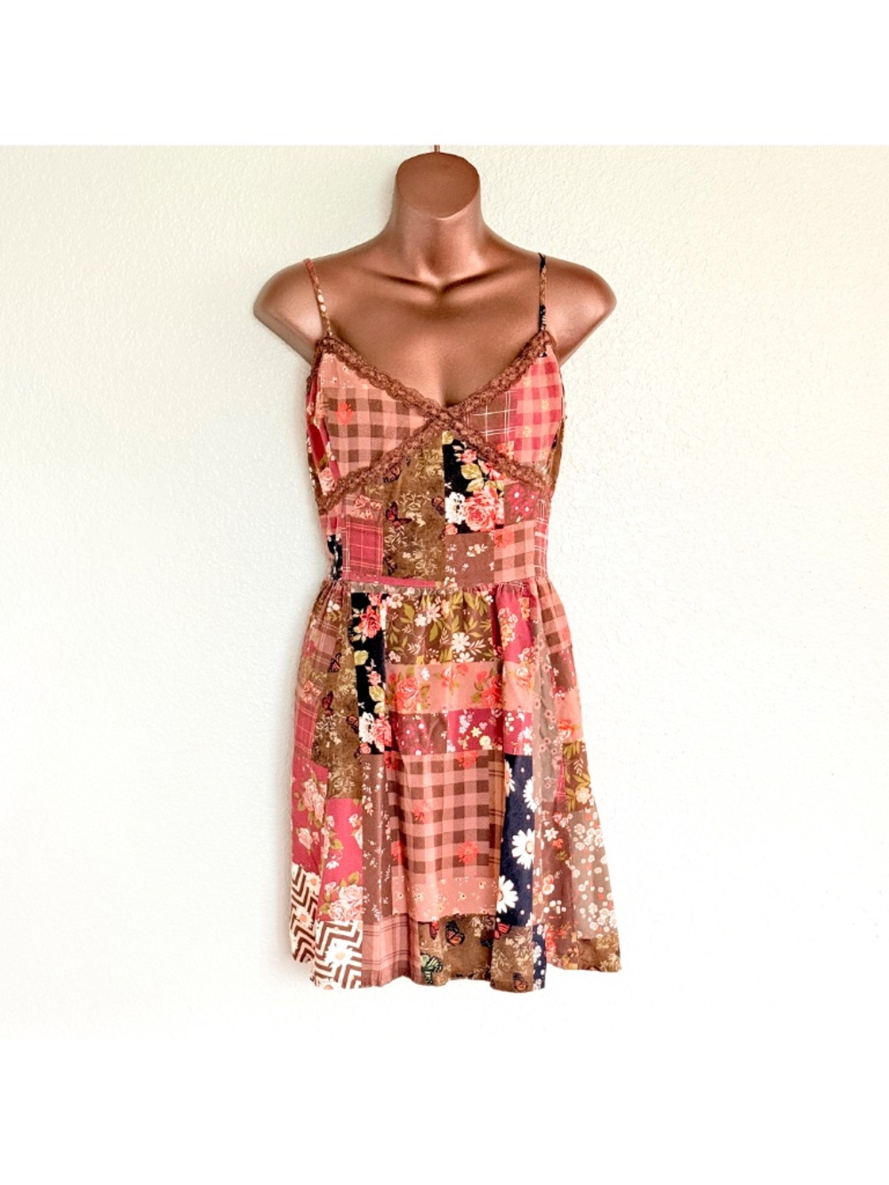 Fairy Grunge Cottagecore Patchwork Floral & Plaid Slip Dress Thorn & Fable XL